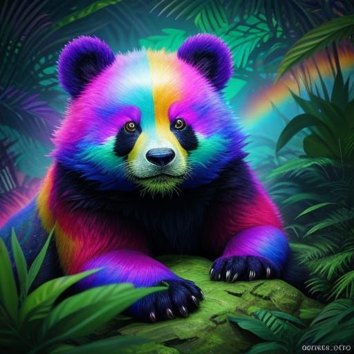 Rainbow Cosmic Panda in Jungle Grotto
