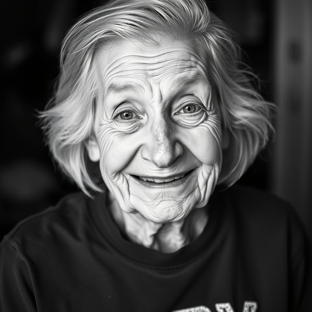 Elegant 99-Year-Old Woman in High-Contrast Black and White P...