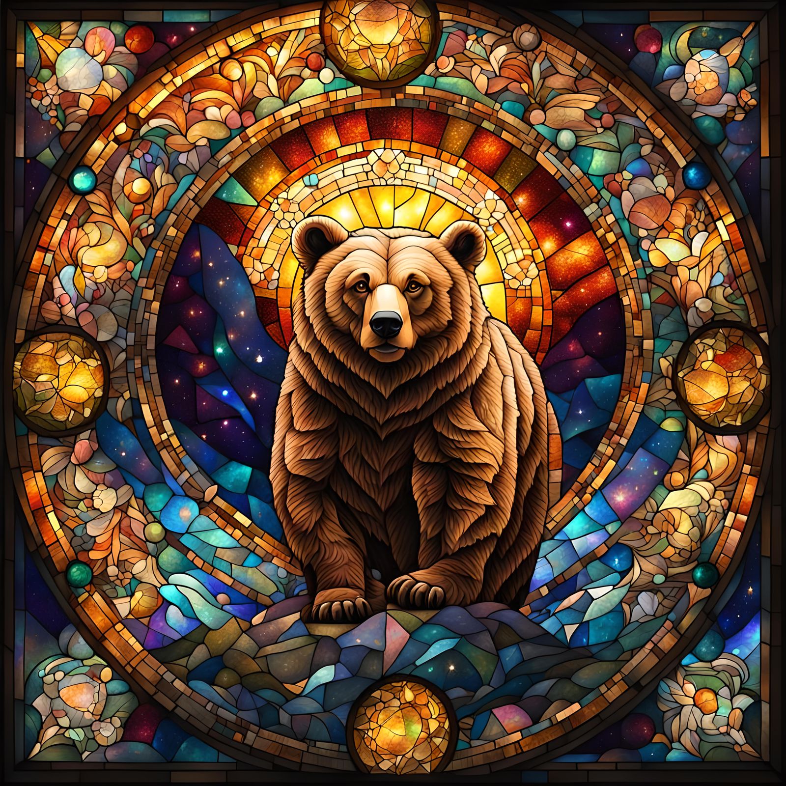 Angelic Bear: Stained Glass Mosaic Illustration