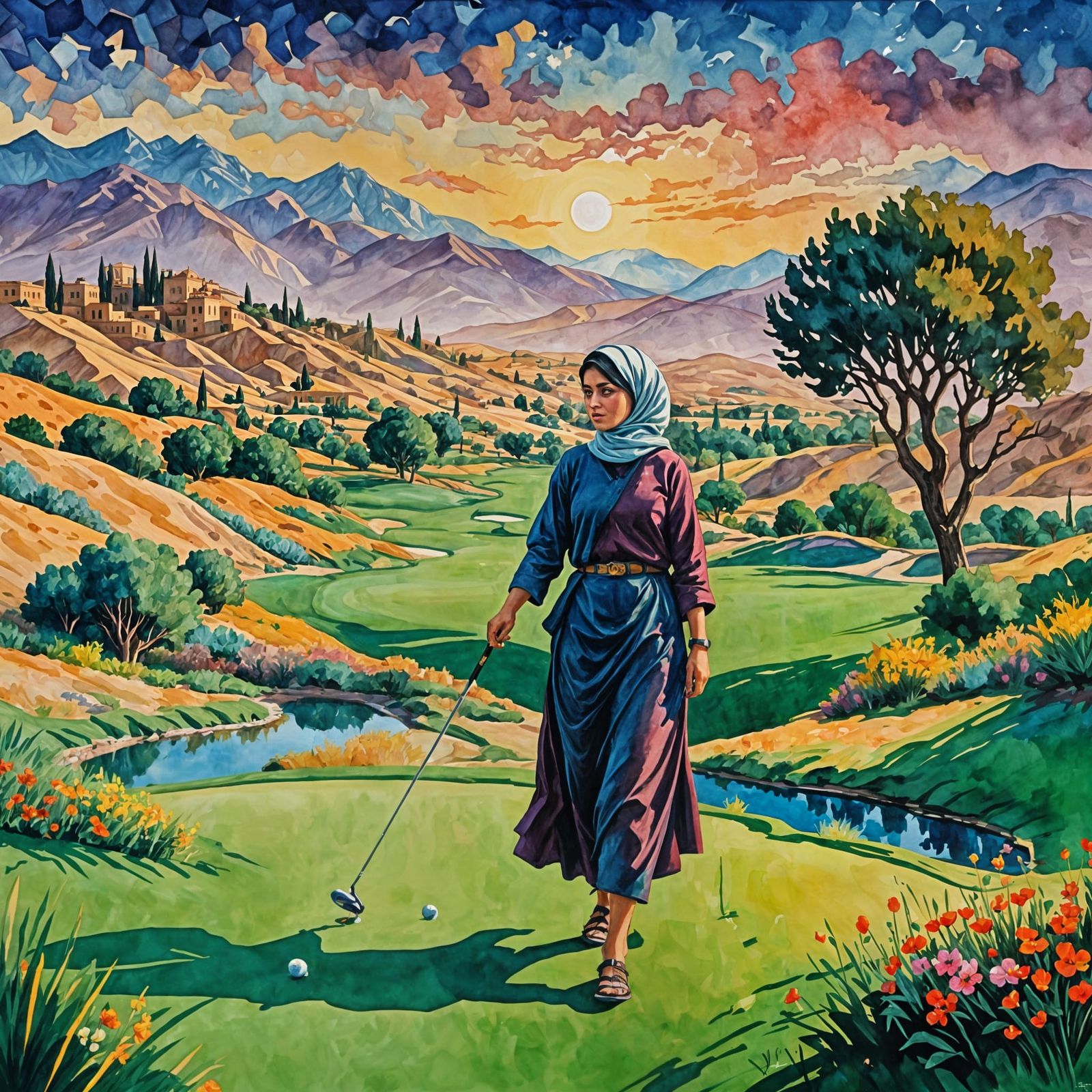 Woman at Twilight: An Impressionist Gouache Painting