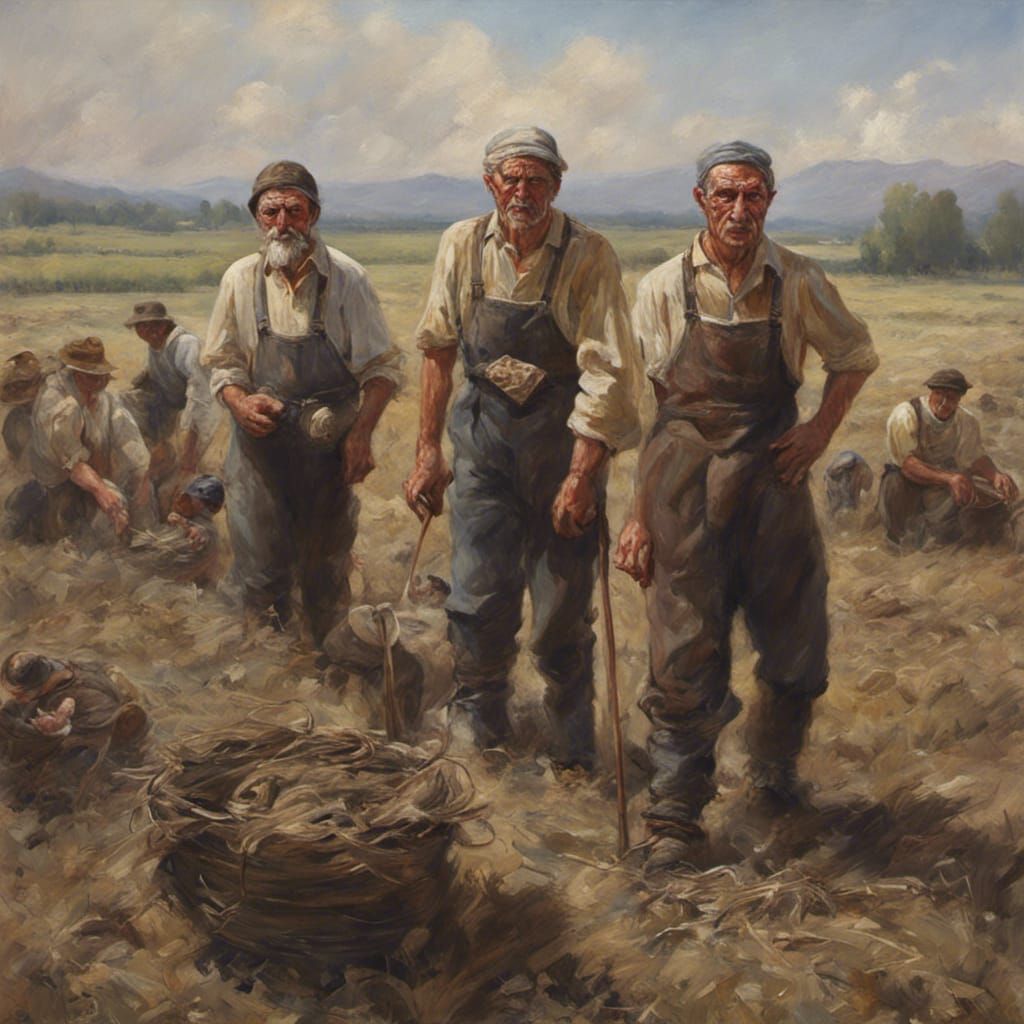 Horror Oil Painting: Eastern European Migrants on Farmland
