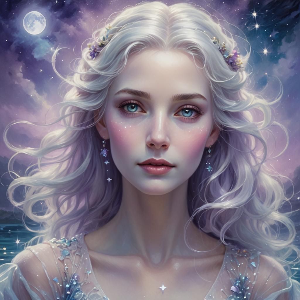 Ethereal Moon Goddess Portrait in Magic Realism Style