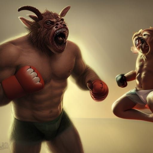 Bugbear Kickboxing a Baby: Detailed Fantasy Art