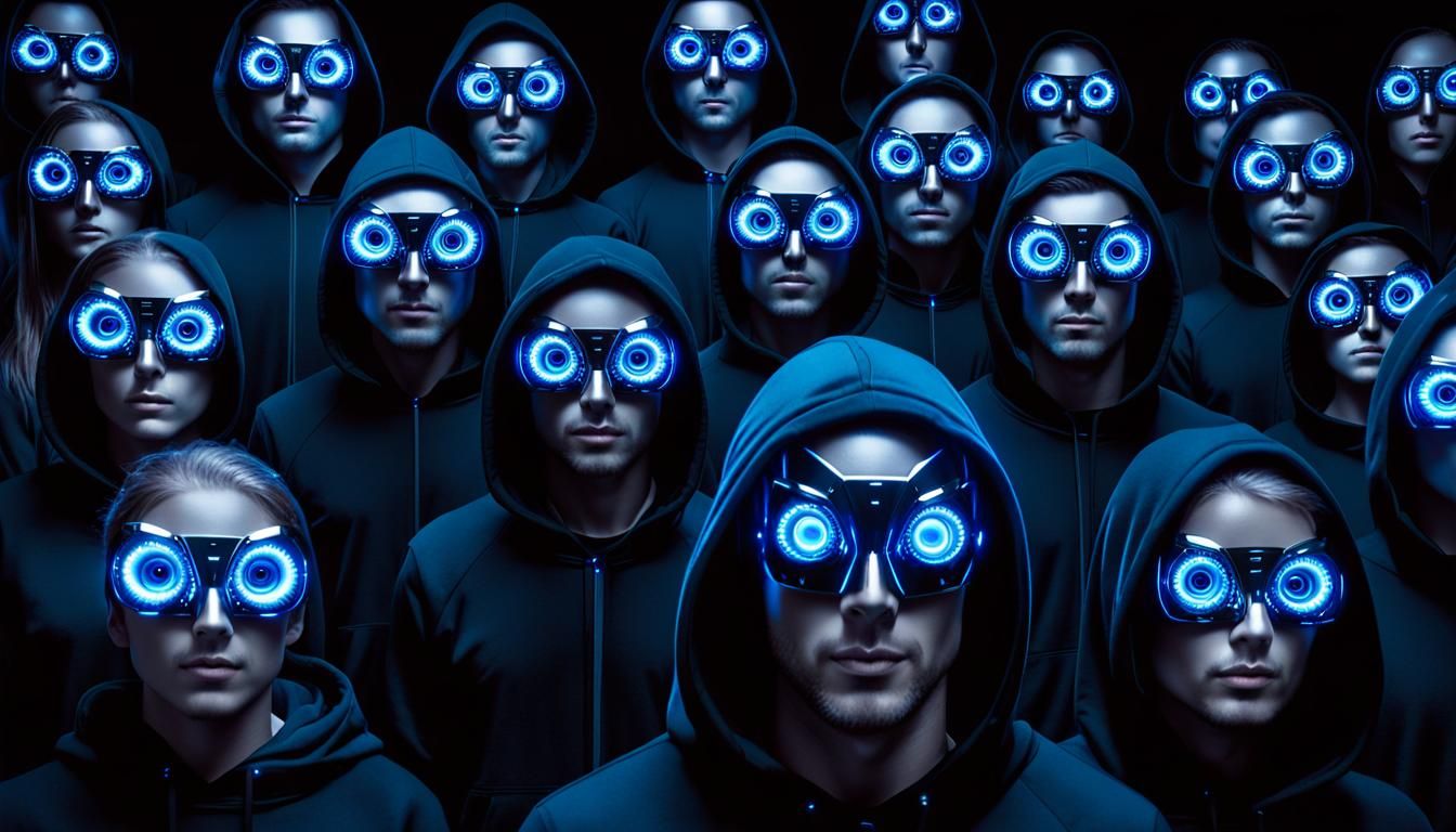 Eerie Hooded Figures with Robotic LED Eyes
