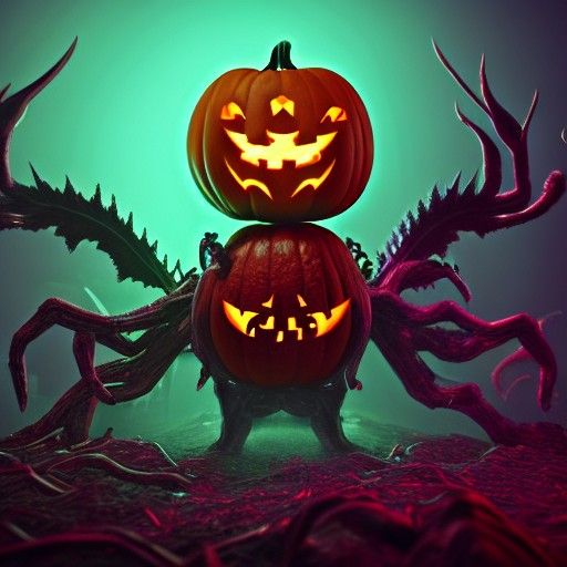 Terrifying Pumpkin Monster King in Hyperdetailed 3D Art