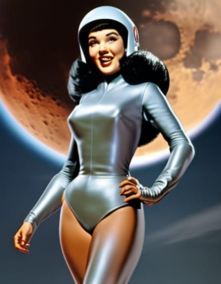 Betty Page in Retro Sci-Fi Spacesuit on Moon