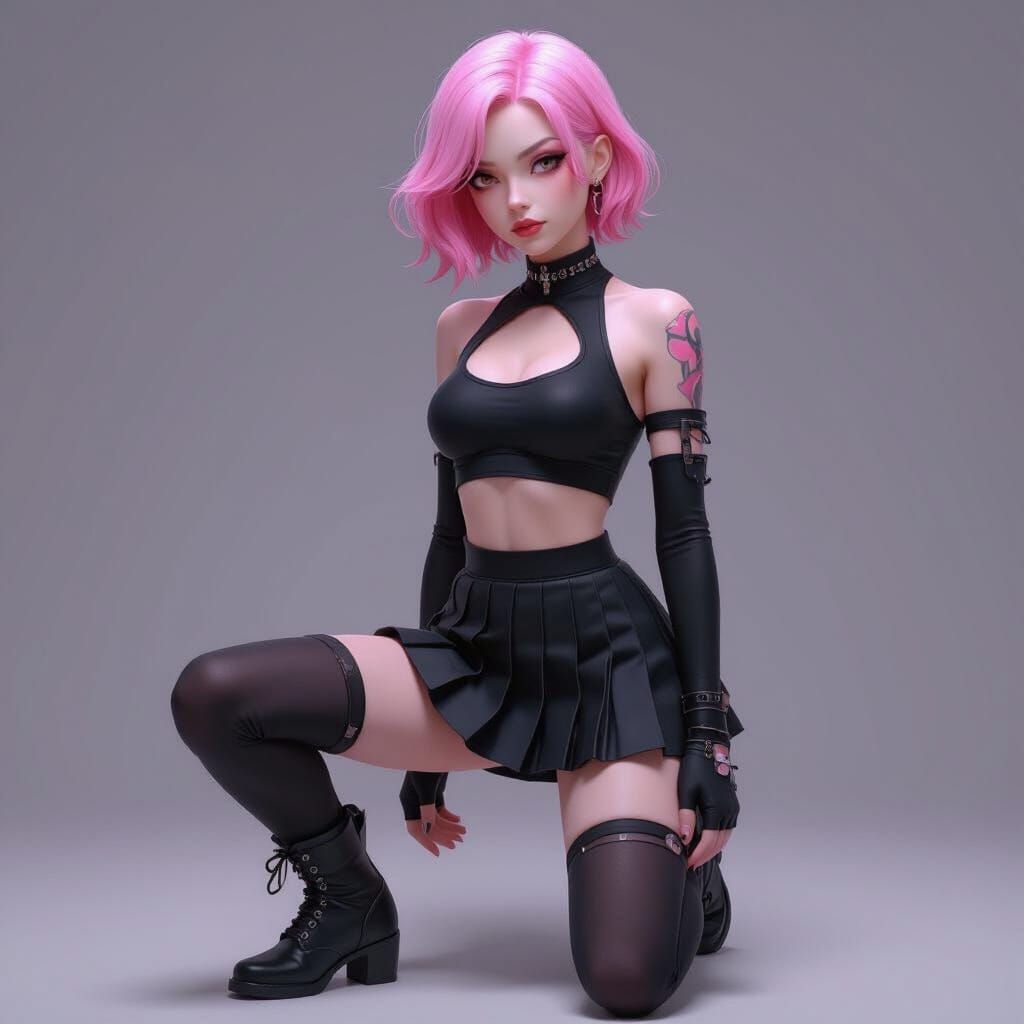 Androgynous Figure in Pink Hair, Fantasy Concept Art