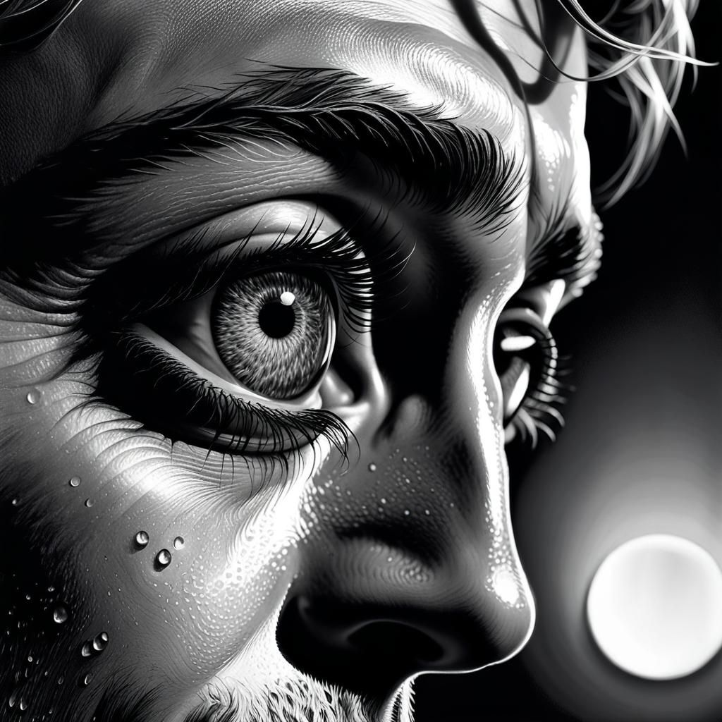 Monochromatic Pencil Sketch of Face in Water Drop