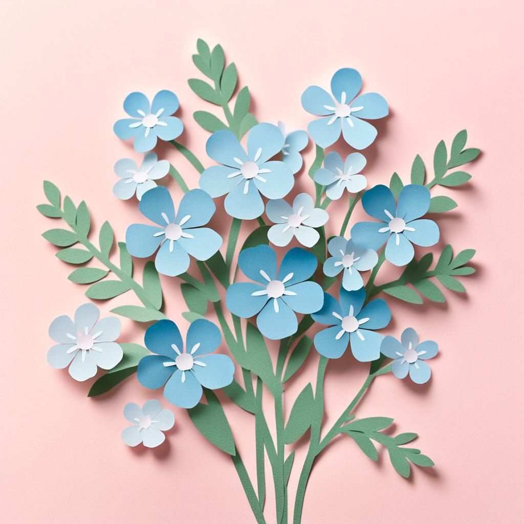 Forget-Me-Nots Paper Cut in Soft Pastel Colors
