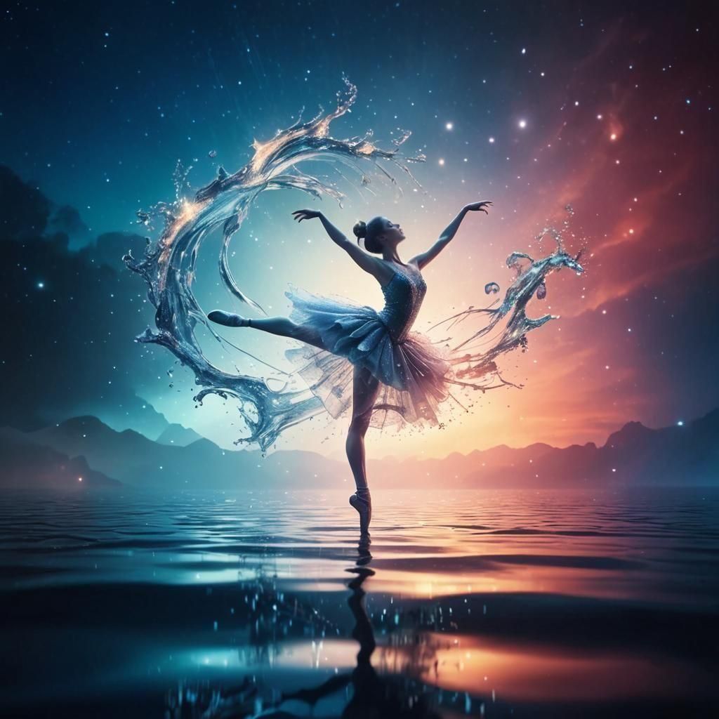Ballerina Made of Water Dancing Under Stars