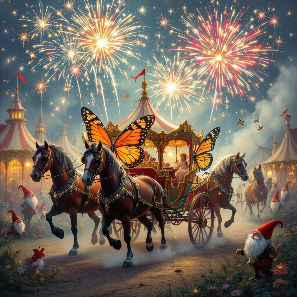 Whimsical Circus with Butterfly Horses and Fairies