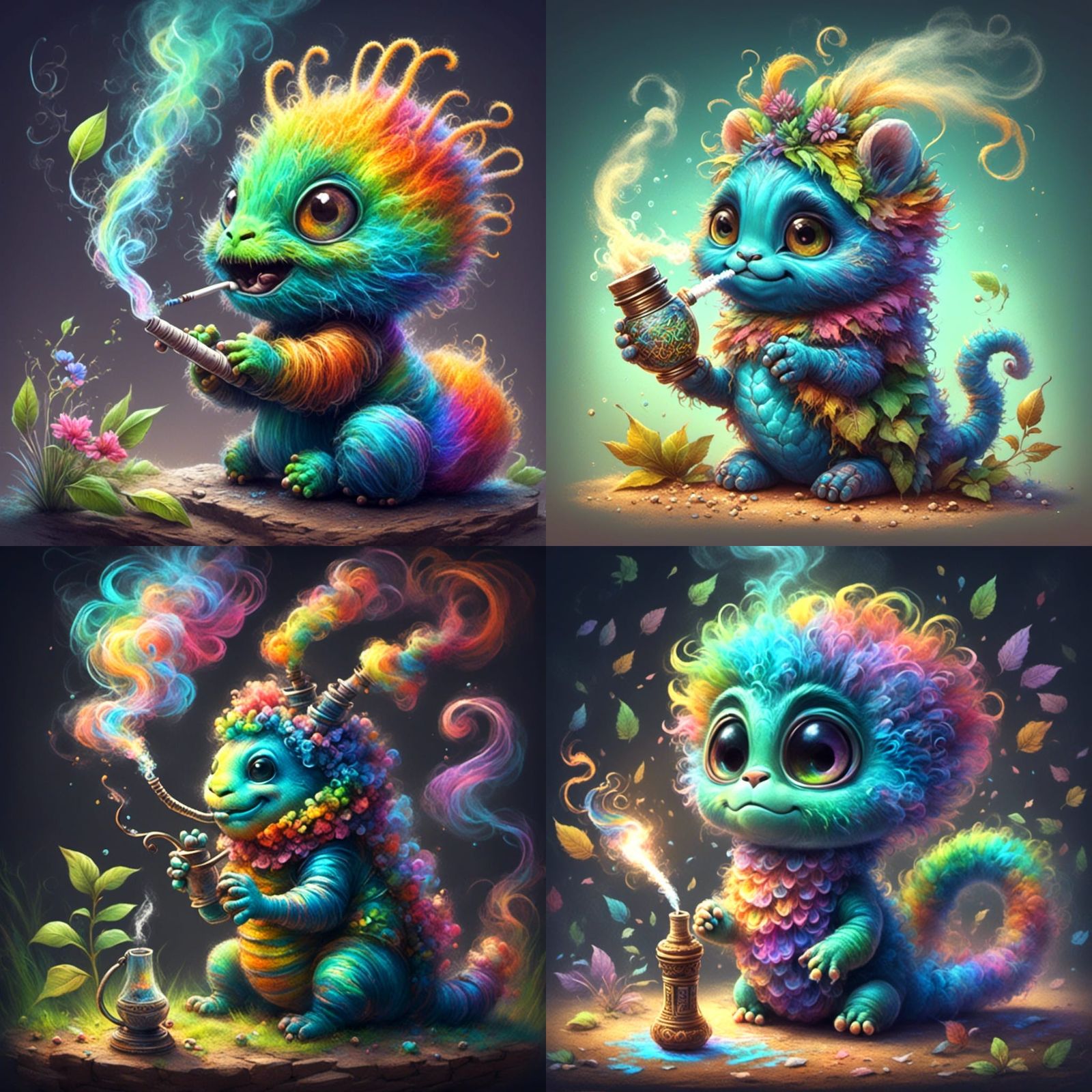 Adorable Caterpillar Smoking Hookah in Chalk Art Style
