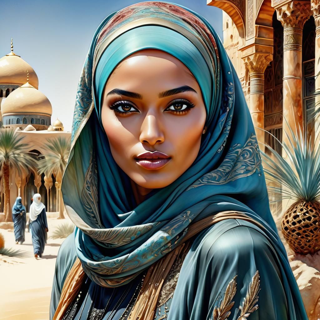 Beautiful Woman in Hijab at Turkish Oasis