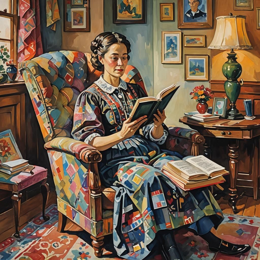 Woman Reading: Gouache Watercolor Impressionist Painting