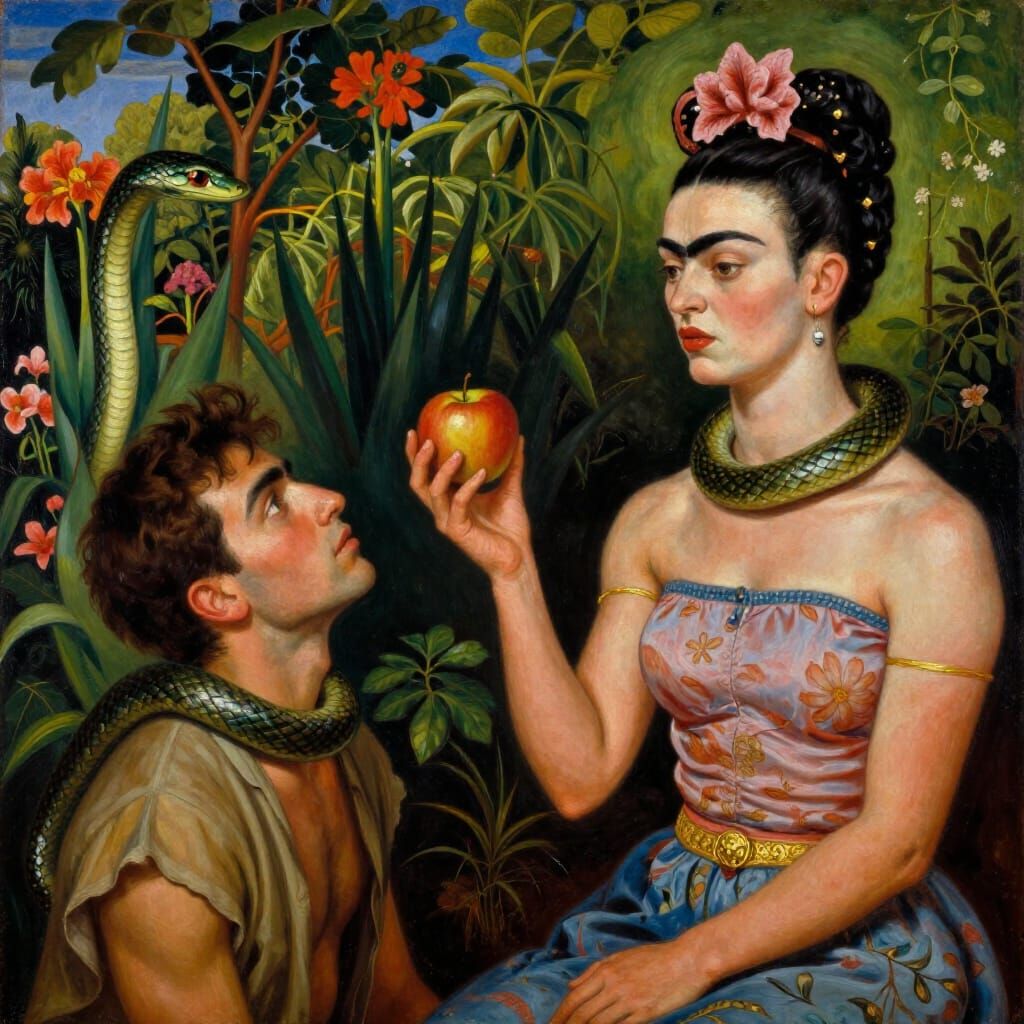 Temptation in a Lush Garden Oil Painting