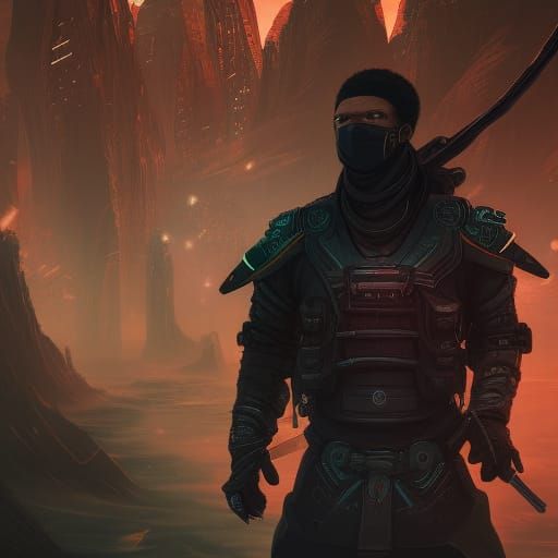 Futuristic Ninja in Year 3014: Detailed Matte Painting