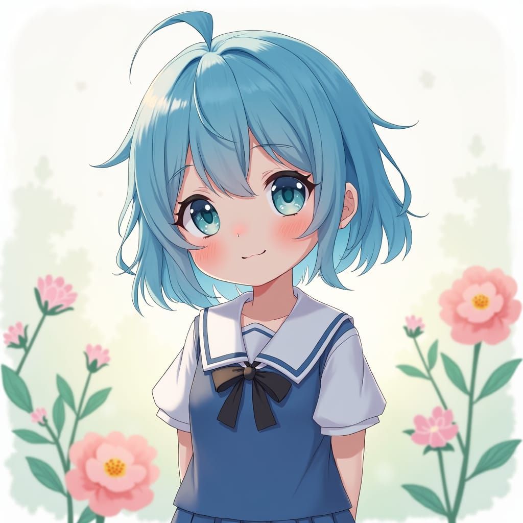 Anime Girl in Watercolor Setting, 3D Rendered