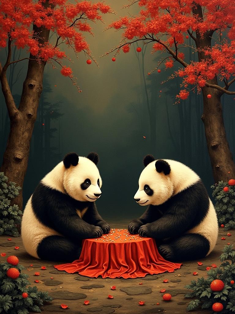 Pandas Picnic in Dark Velvet Style
