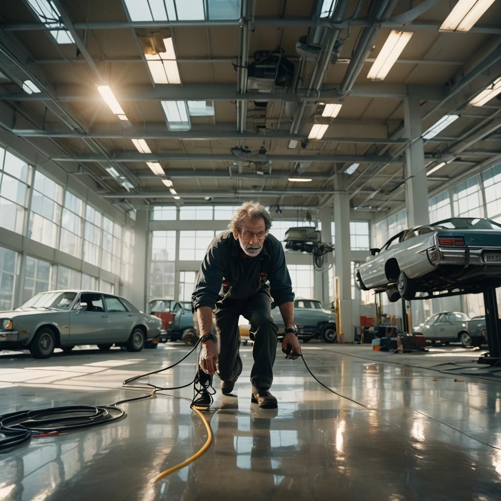 Mechanic's Mishap: Cinematic Film Still