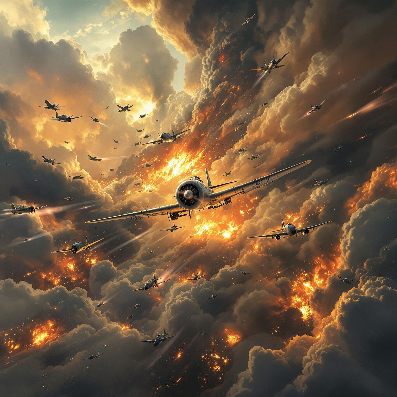 Vintage Fighter Planes in Intense Aerial Dogfight