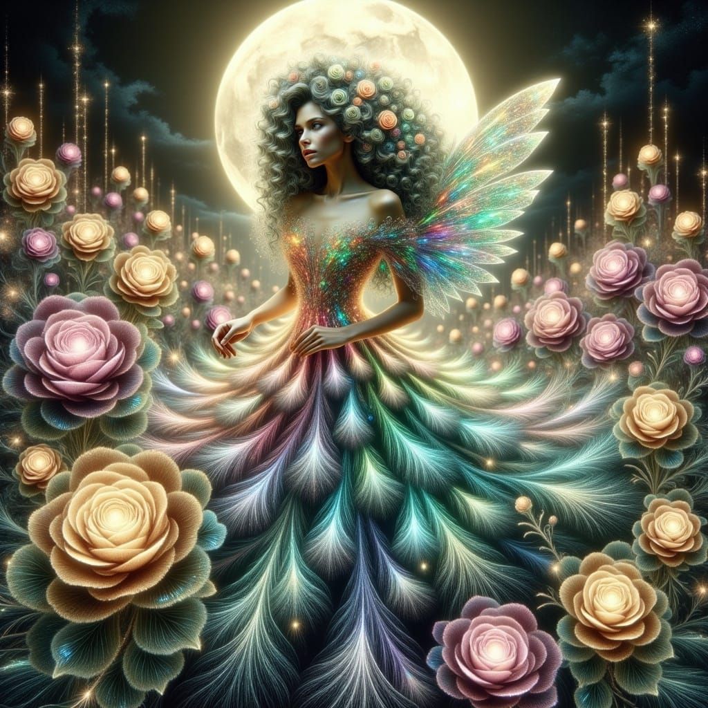 A realistic spring fairy crafted from delicate petals and vines