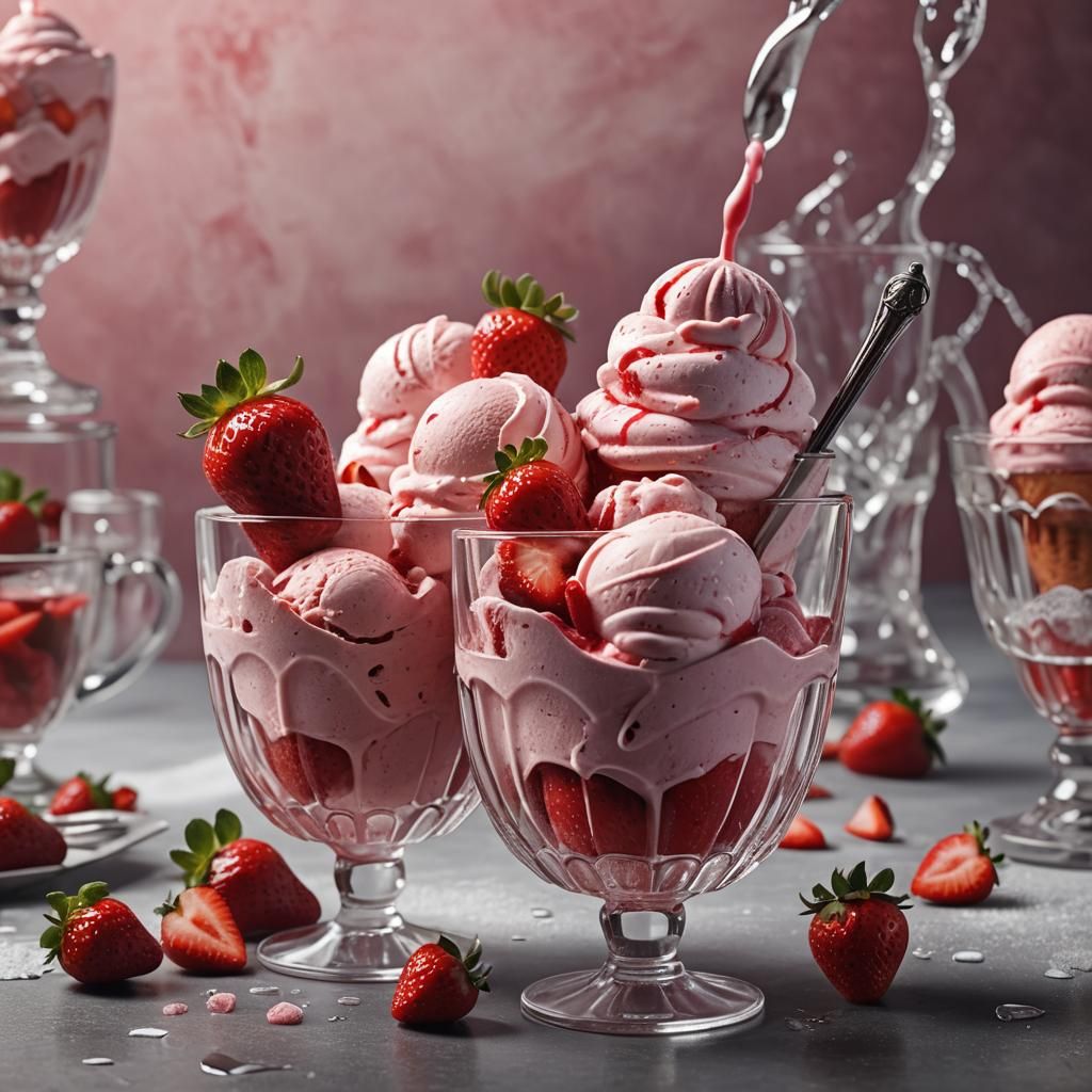 Strawberry Ice Cream: Detailed Matte Painting