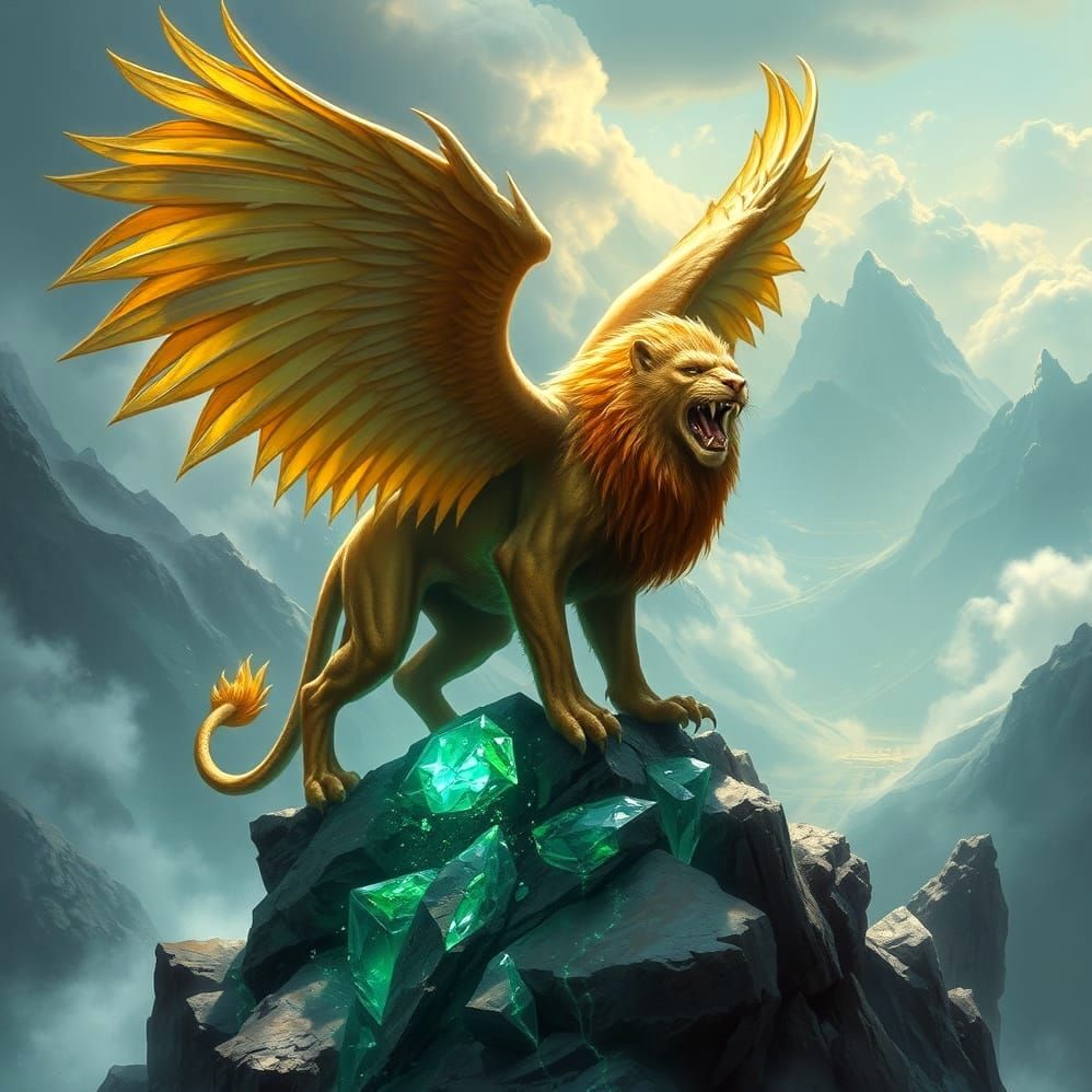 Golden Winged Griffin on Emerald Peak