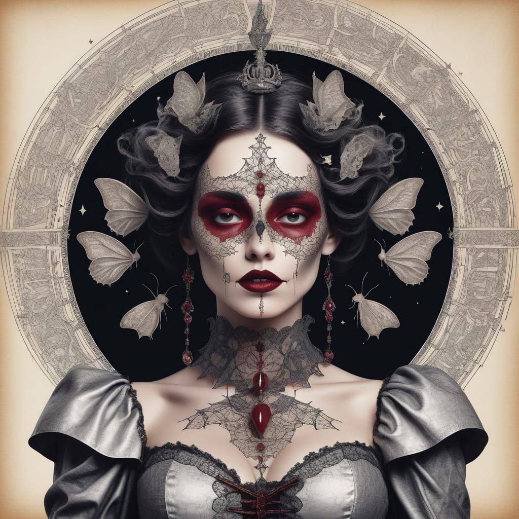 Gothic Vampire Countess in Baroque Ink Illustration