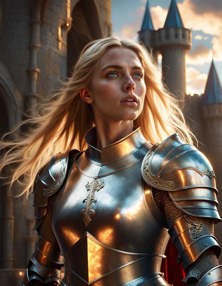 Female Paladin in Plate Armor with Holy Sword