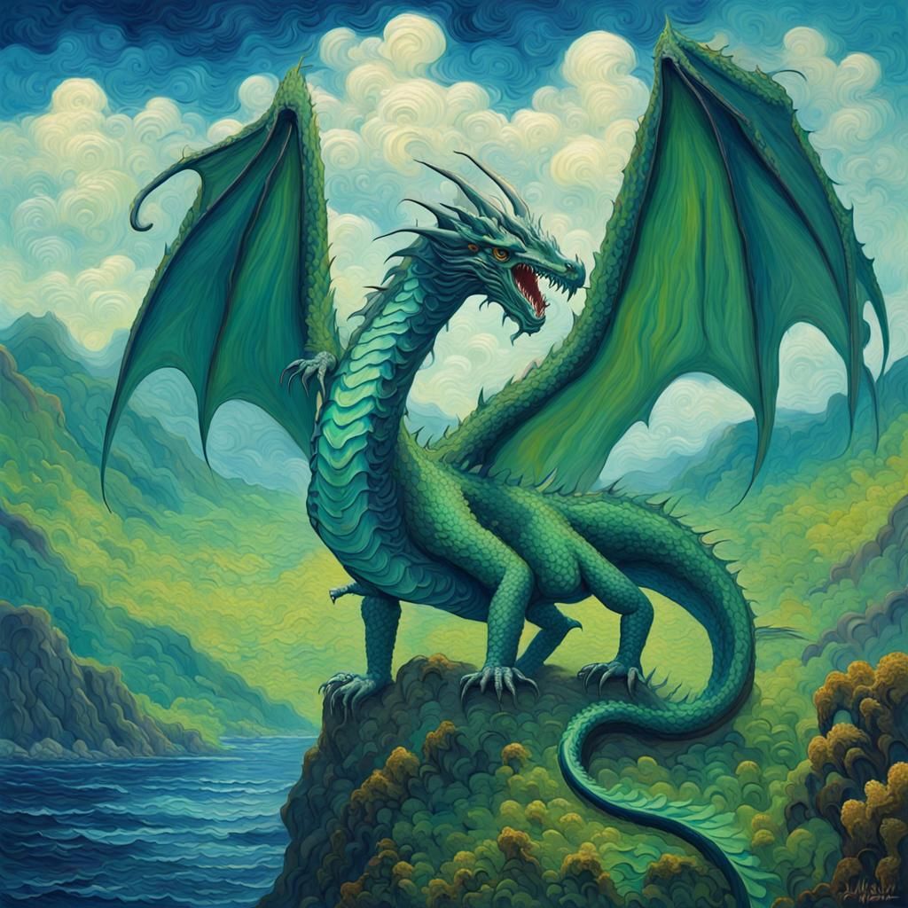 Majestic Dragon in Neo-Impressionist Expressionist Style