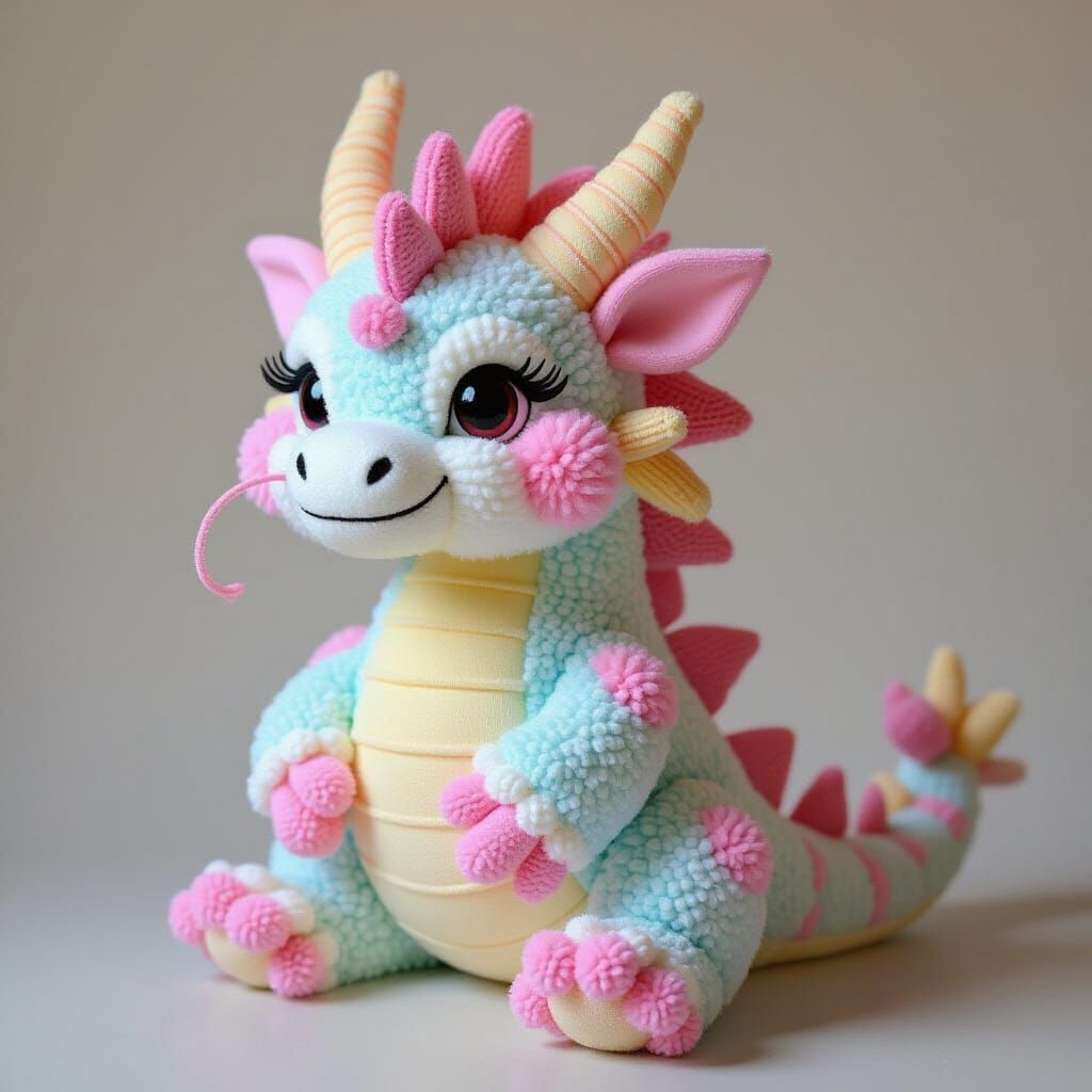 Fluffy Pom Pom Dragon with Pastel Gothic Textures