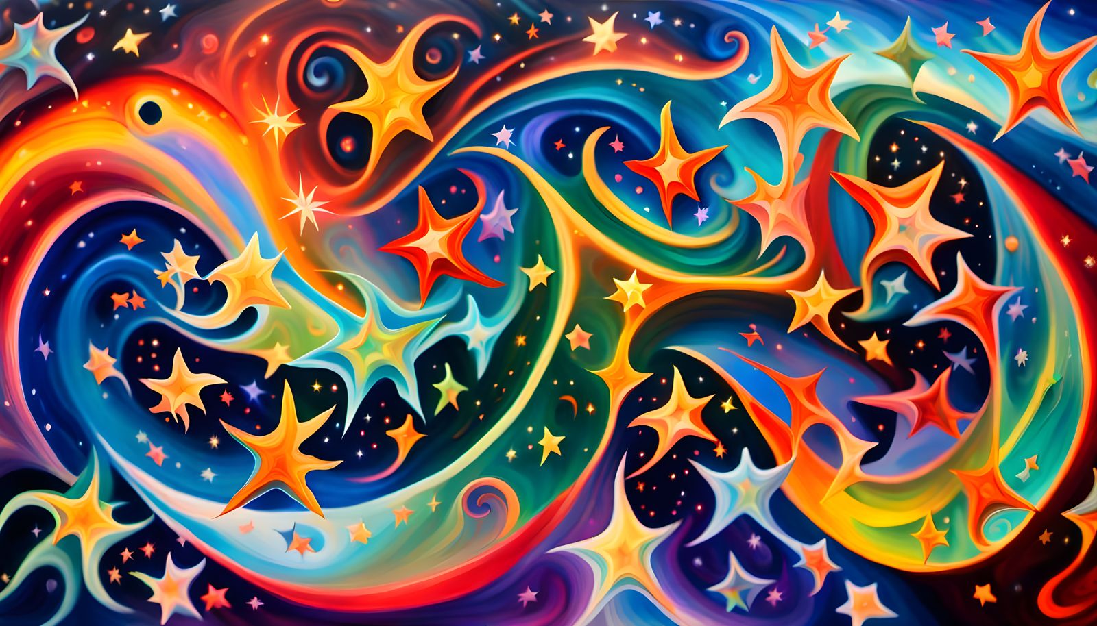 Iridescent Cosmic Firestorm in Impasto Painting Style