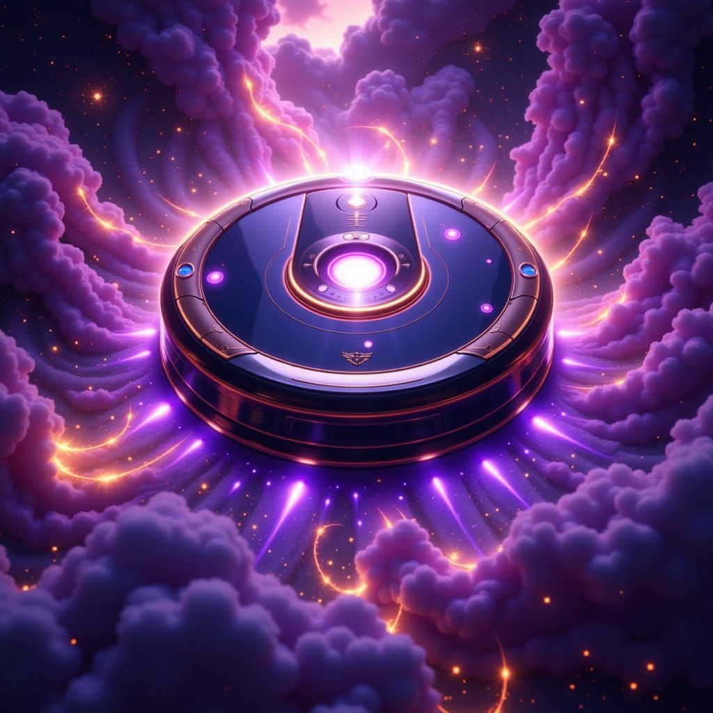 Cosmic Roomba in Nebula, Digital Matte Painting Style