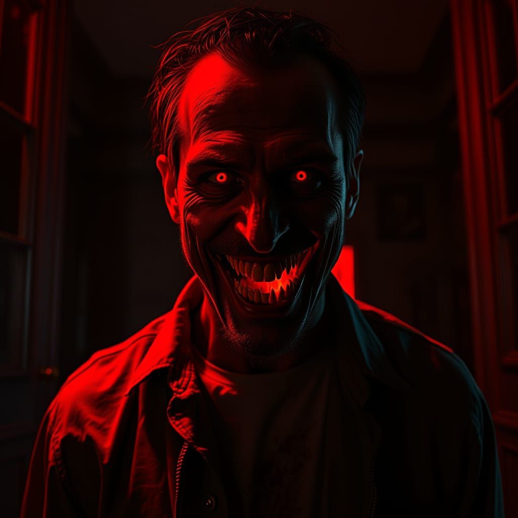 Creepy Bloody Man with Red Eyes in Gothic Horror