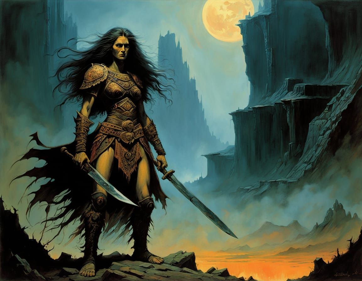 Female Barbarian Warrior in Leather Armor