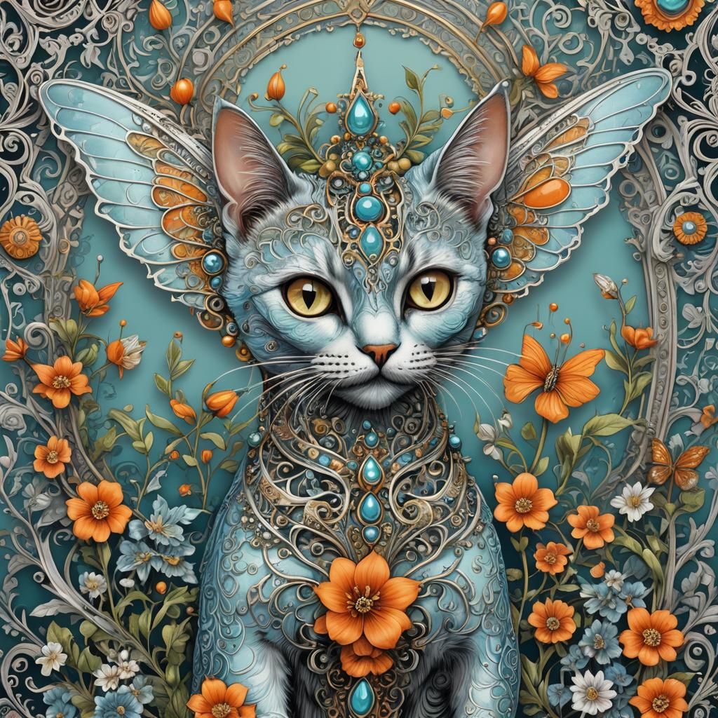 Alien Woman in Flower Land, Hyperrealistic Illustration