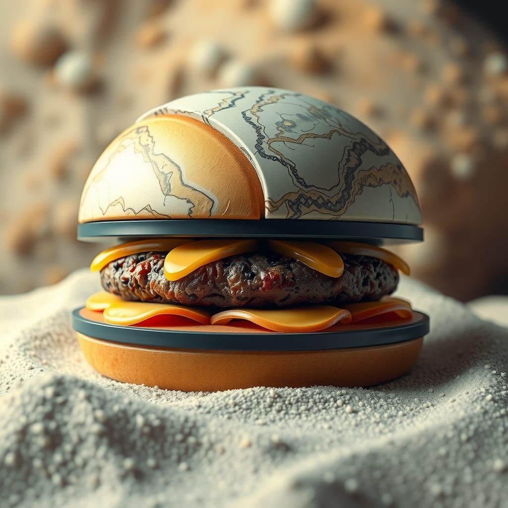 Futuristic Burger with Carbon Fiber Patty and Marble Bread