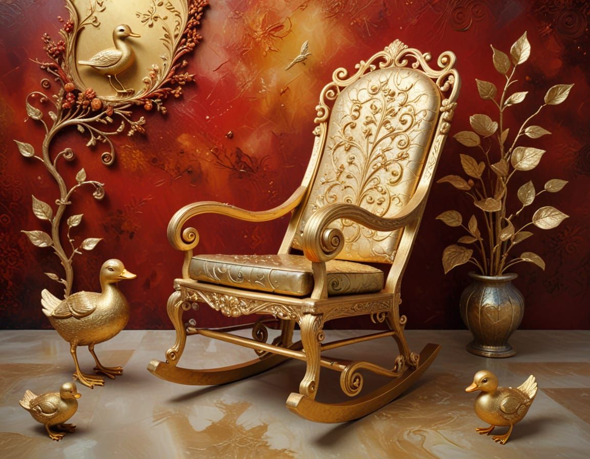 Surreal Gold Rocking Chair in Impasto Style