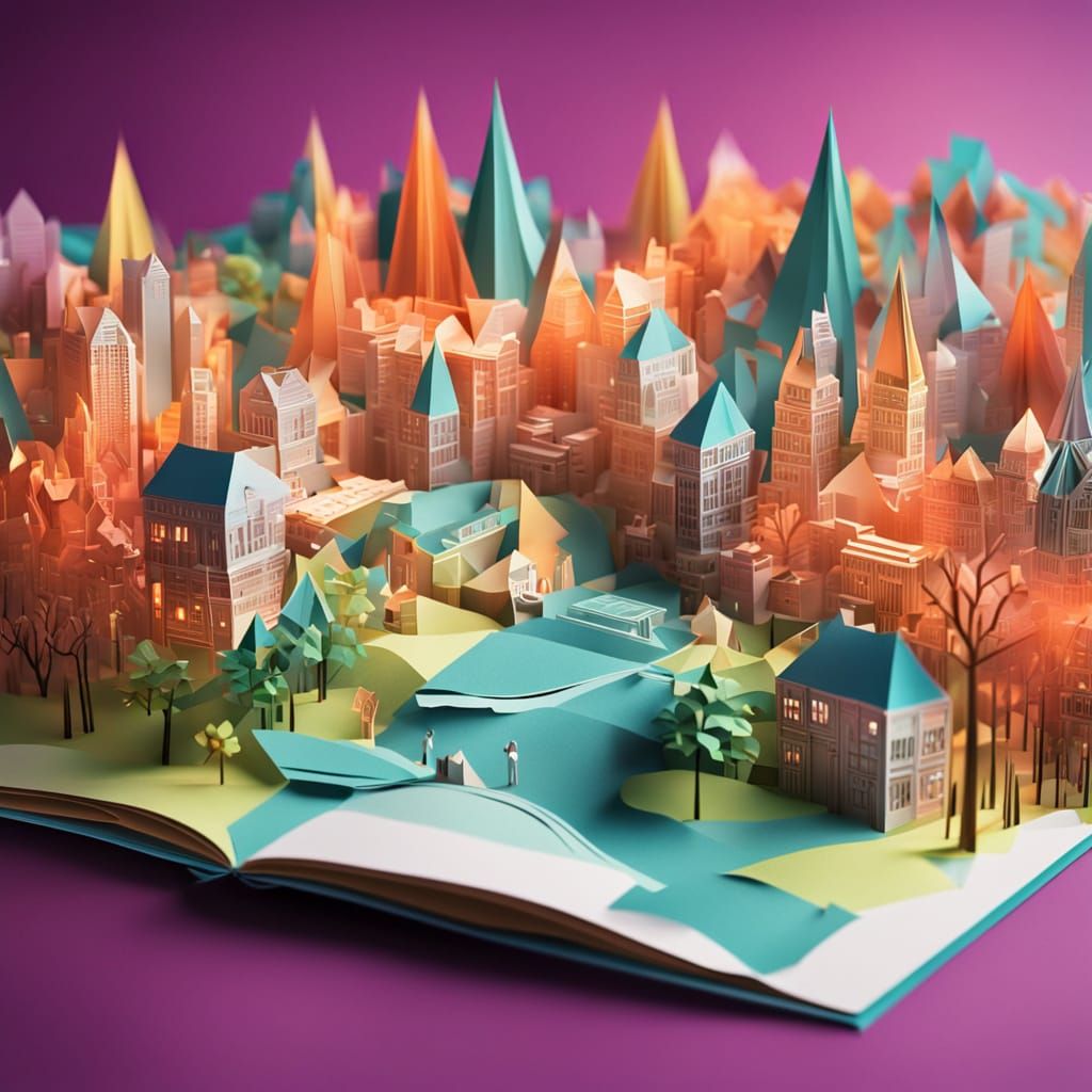Origami Pop-Up City Comes Alive in Vivid Digital Art