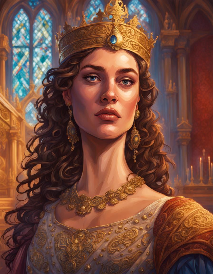 Queen Guinevere Illustration in Royal Courtroom