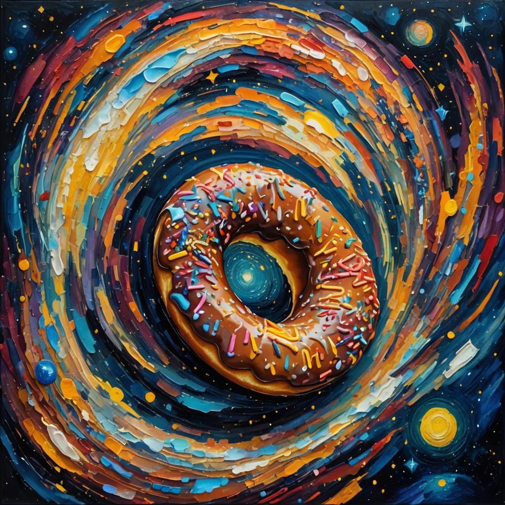 Colorful Space Donut in Neo-Impressionist Style