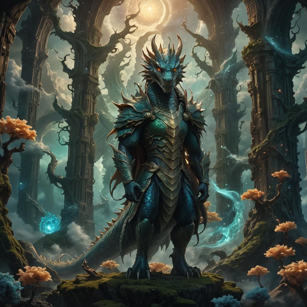 Majestic Dragon Soaring Through Mystical Portal