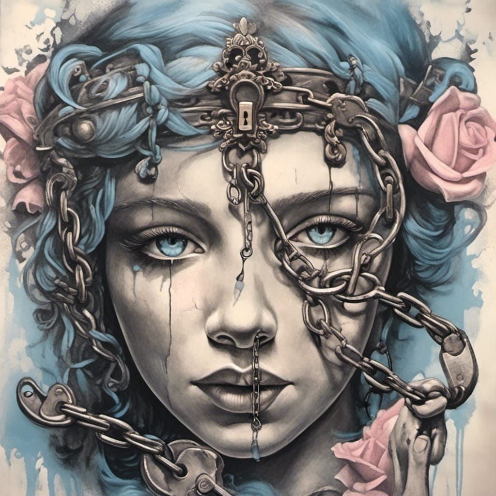 Goddess with Key and Chain in Chiaroscuro Style