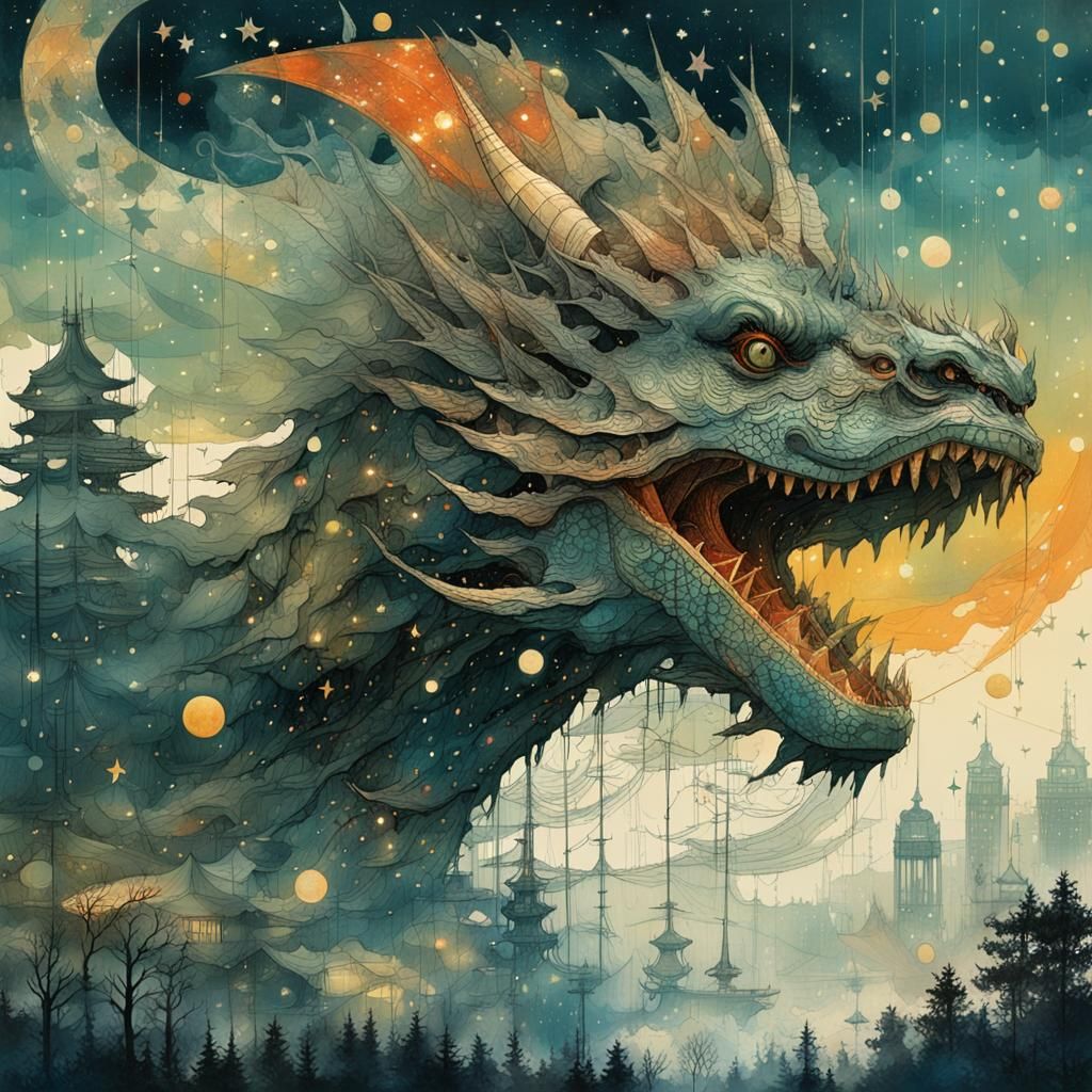 Majestic Dragon Soaring Over a Galaxy-Infused World