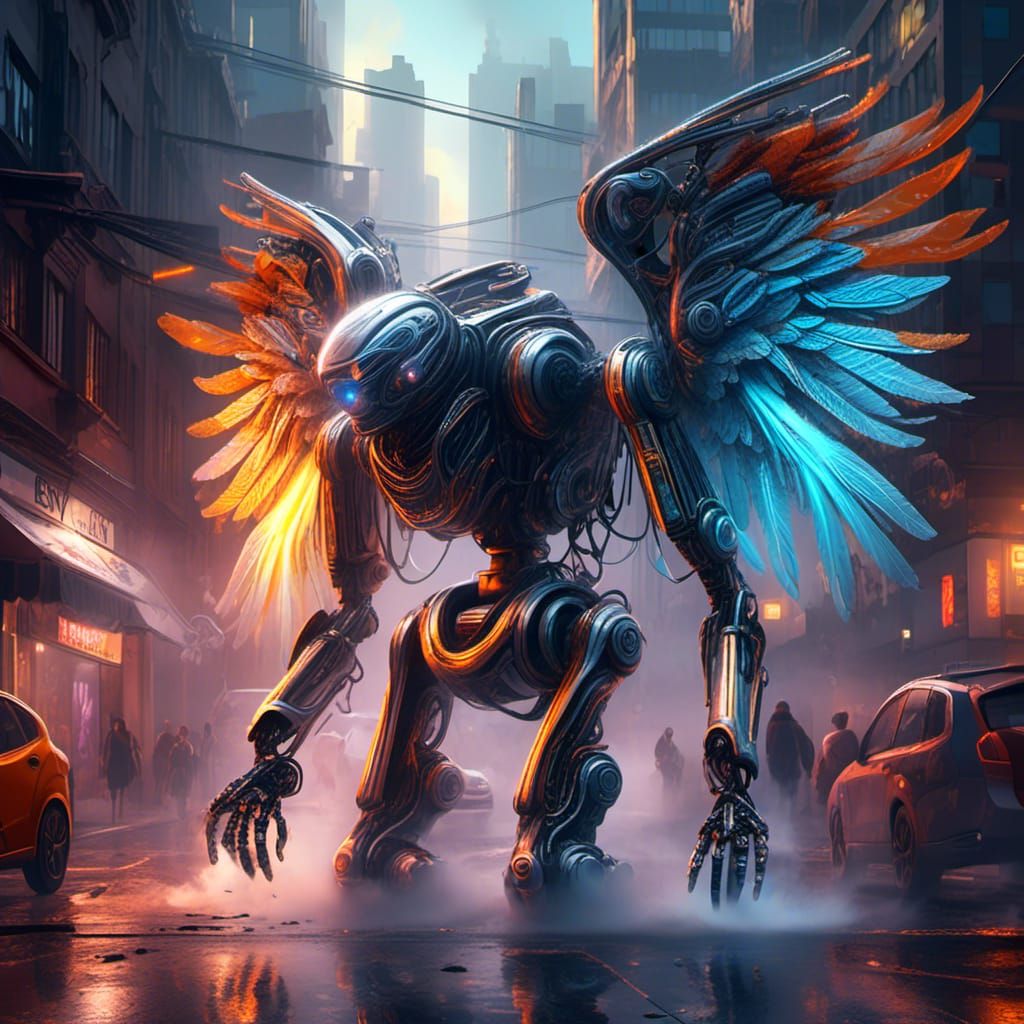 Epic Sci-Fi Robot Angel Descends on Neon City