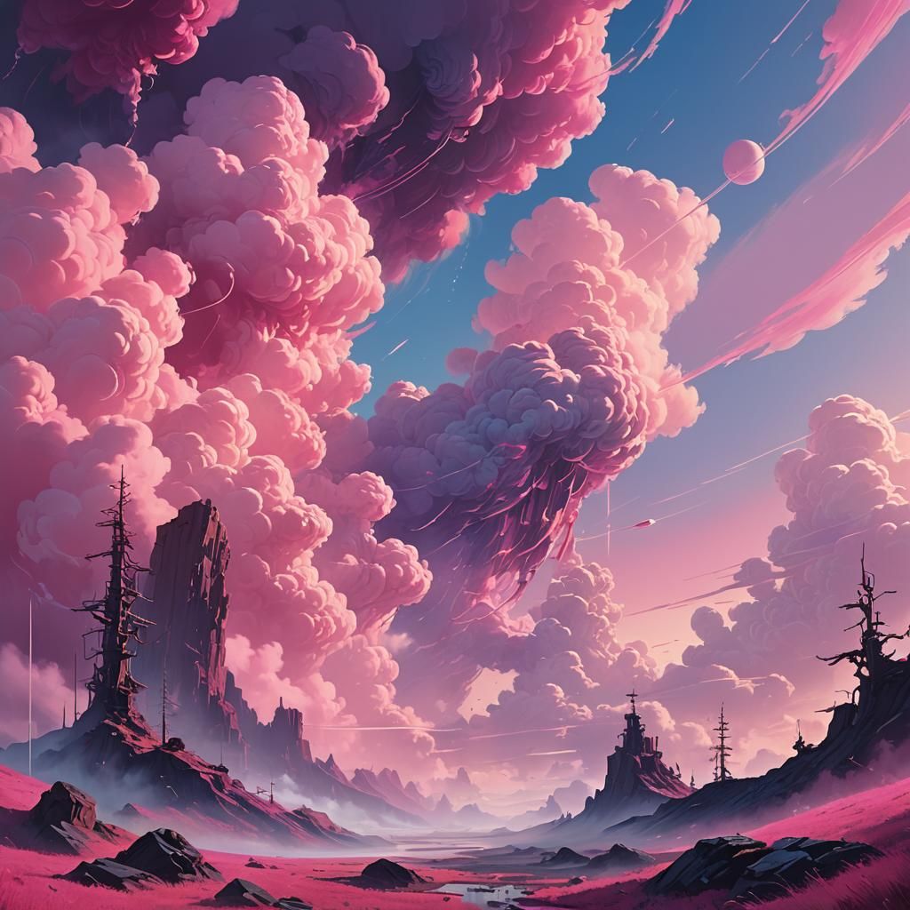 Dreamy Pink Fantasy Landscape in Digital Art Style