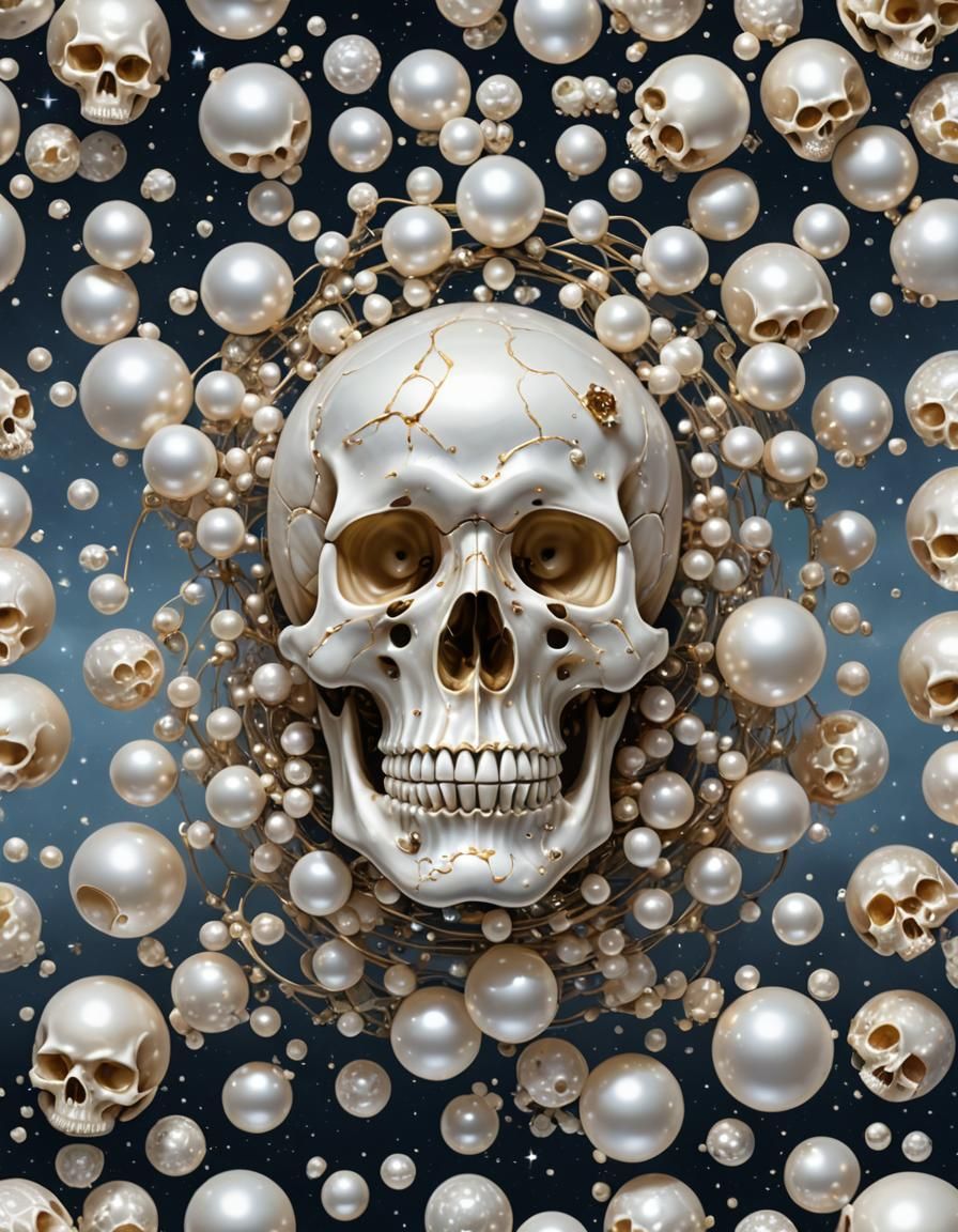 Pearlescent Skull Floating in Outer Space