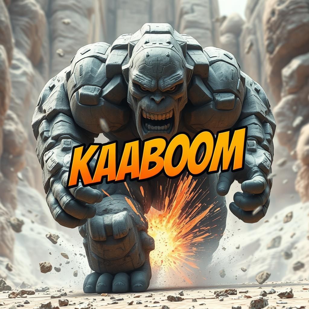 Stone Giant Shatters Screen in 3D Anime Style