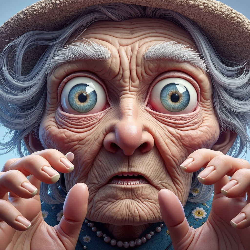 Frightened Elderly Woman in Hyperrealism