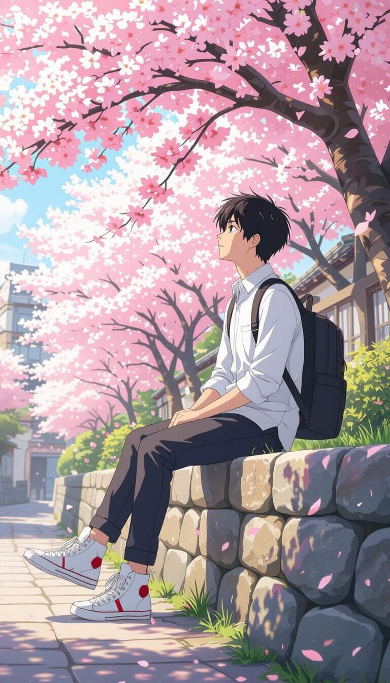 Cherry Blossom Serenity: Anime-Inspired Scene